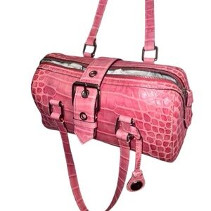 NWOT Dooney and Bourke Barrel Satchel Pink Croc Leather Shoulder Bag